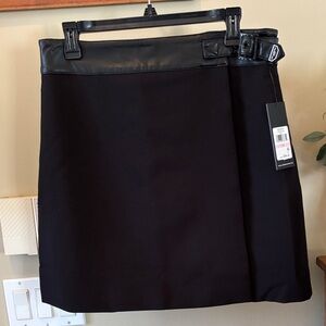 Karl Lagerfeld Elegant Black Skirt with Leather Trim